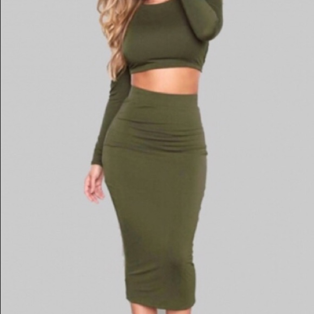 Two piece army green Bodycon dress